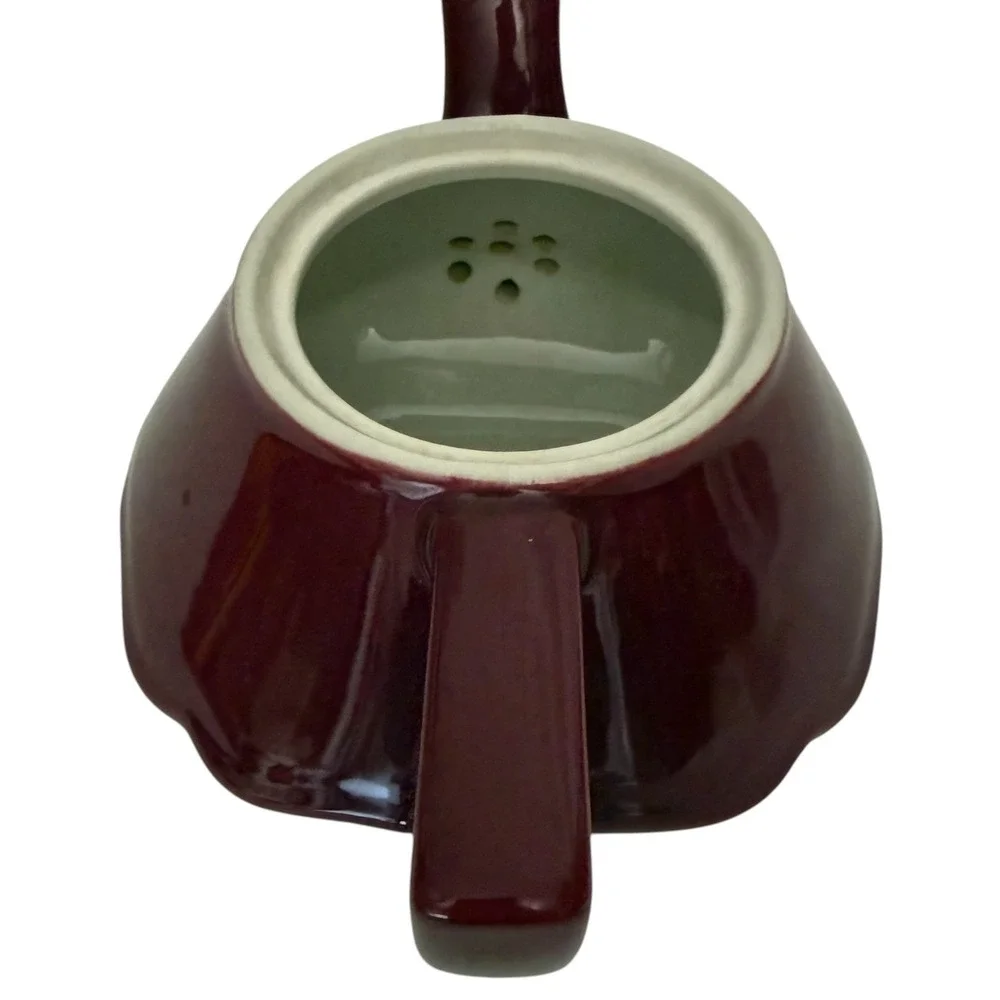 Vintage Hall Baltimore Teapot Ceramic Burgundy Maroon Red Art Deco Made in USA